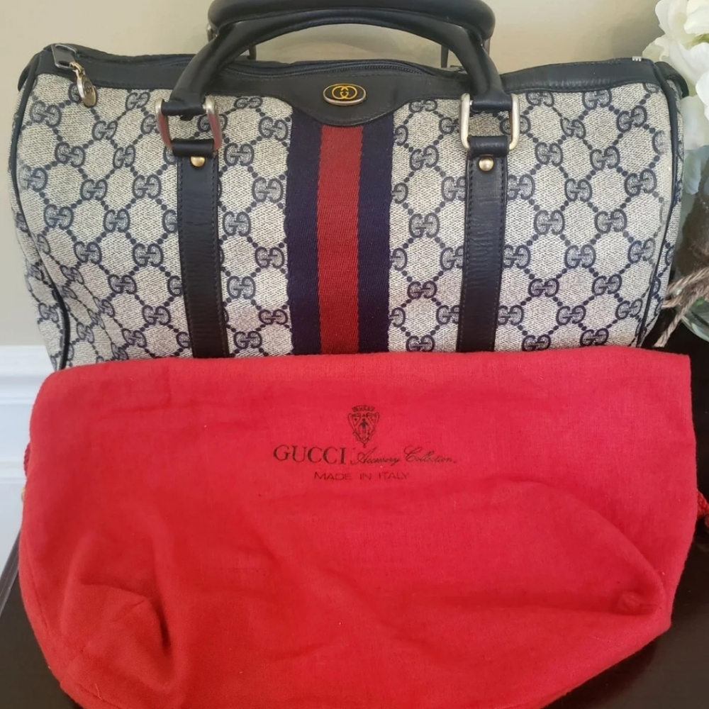 Gucci Vintage Navy Monogram Speedy Bag Boston Ophidia